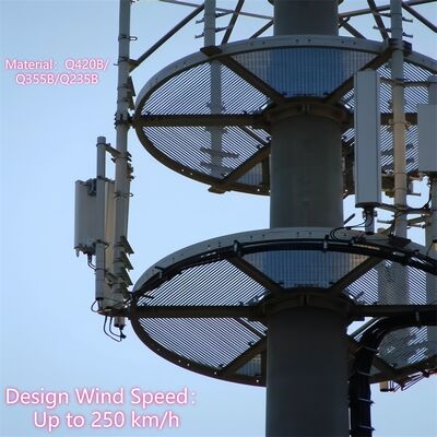 Monopole Tower Telecom Steel Structure Hot Dip Galvanized Painted Design Code ANSI TIA 222 G H F Wind Speed Up to 250 kmh