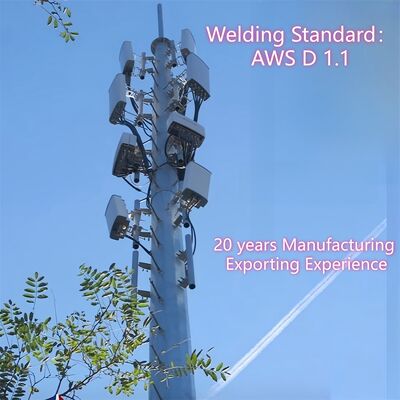 モノポールタワー、EN 1991-1-4 & EN 1993-3-1 設計コードに準拠した、性能のための軟鋼および高張力鋼材で構成された通信タワー