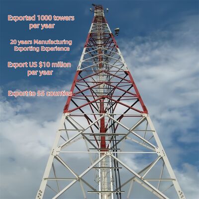 3脚の角型鉄塔 傾斜が等しくまたは傾斜が変化し,通信のための角型鉄の横切断を持つ三角形鉄塔体