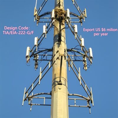 Monopole Tower telecom 固形シャフト設計と,熱浸しガルバン化や塗装を含む表面処理オプション