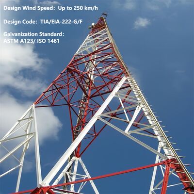 3 脚の角の低いメンテナンスの熱いすくい電流を通された通信塔 30 年の耐用年数