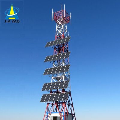 15 22 38M 4 脚角型オフグリッド太陽格子テレコム タワー、亜鉛メッキ鋼板および緊急通信用バッテリー バックアップ付き