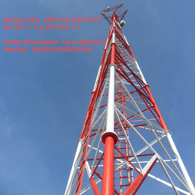 高精度 3 脚管状鋼格子タワー 4G 5G 基地局 20 メートル 30 メートル 45 メートル 60 メートルホットディップ亜鉛メッキ耐風テレコムマスト